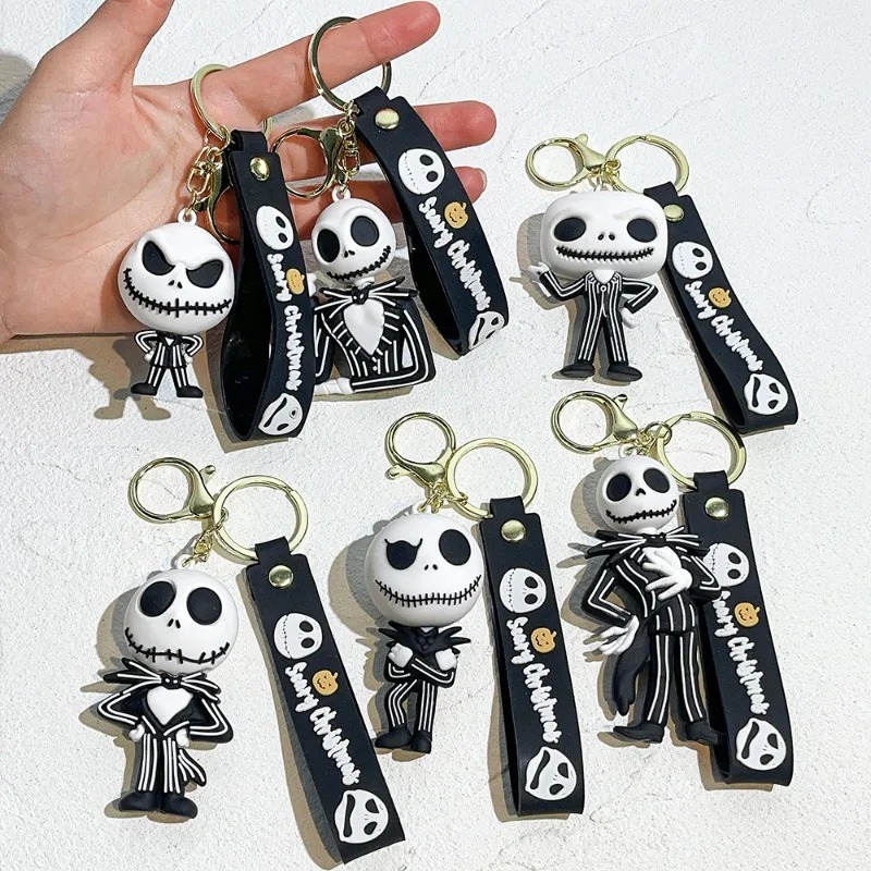 

Disney Keychain Bag Pendant The Nightmare Before Christmas Jack Cartoon Exquisite Figure PVC Halloween Skull Doll Figurine Gift