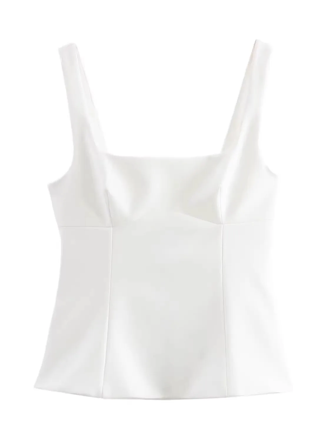 ملابس نسائية جديدة للربيع: بلوزة بدون أكمام بياقة مربعة مع زخرفة فيونكة، تنورة عالية الخصر مجمعة، ملابس كاجوال