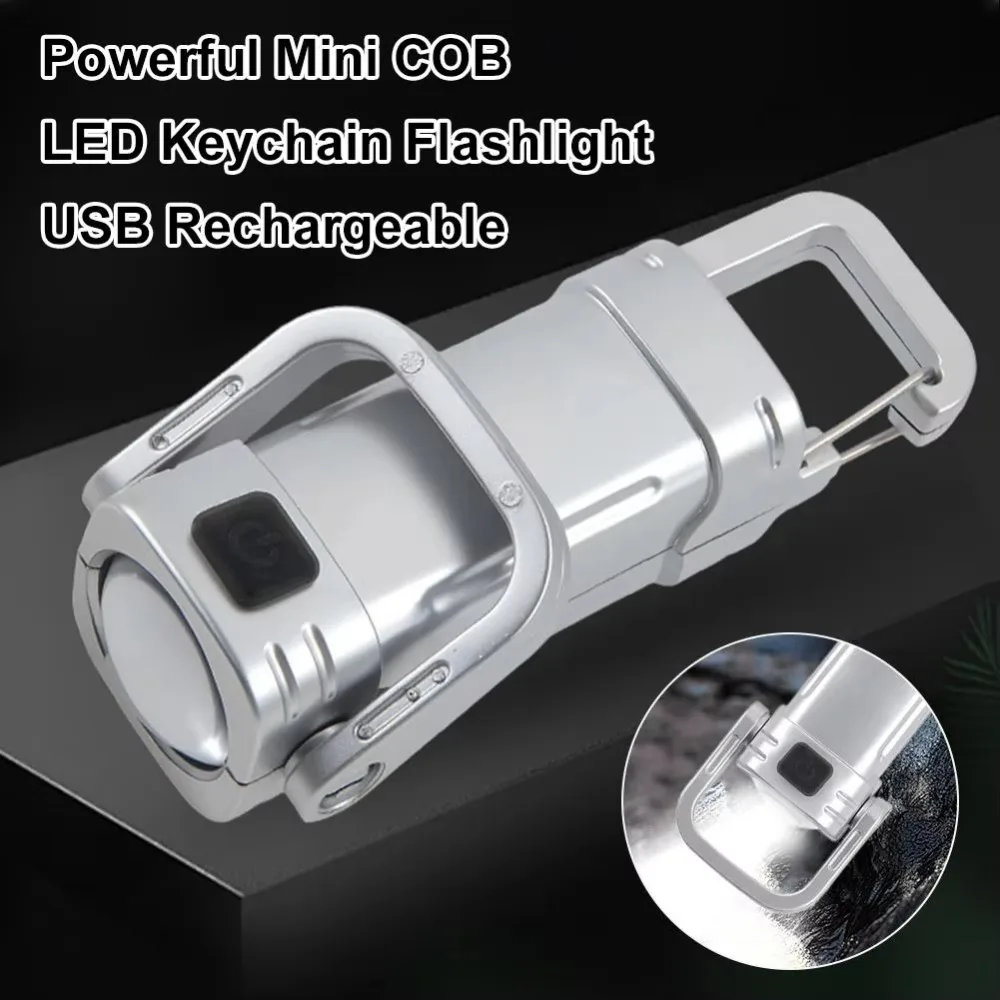 Portable Mini Keychain Flashlights USB Rechargeable Five adjustable levels LED Torch Ultra Bright With Hook Work Light Outdoor