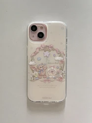 Korean Ins Cartoon Bowknot Bear & Rabbit Lovely Case for iPhone 15 14 13 Pro Max Plus Back Phone Cover for 12 11 Pro Max Capa