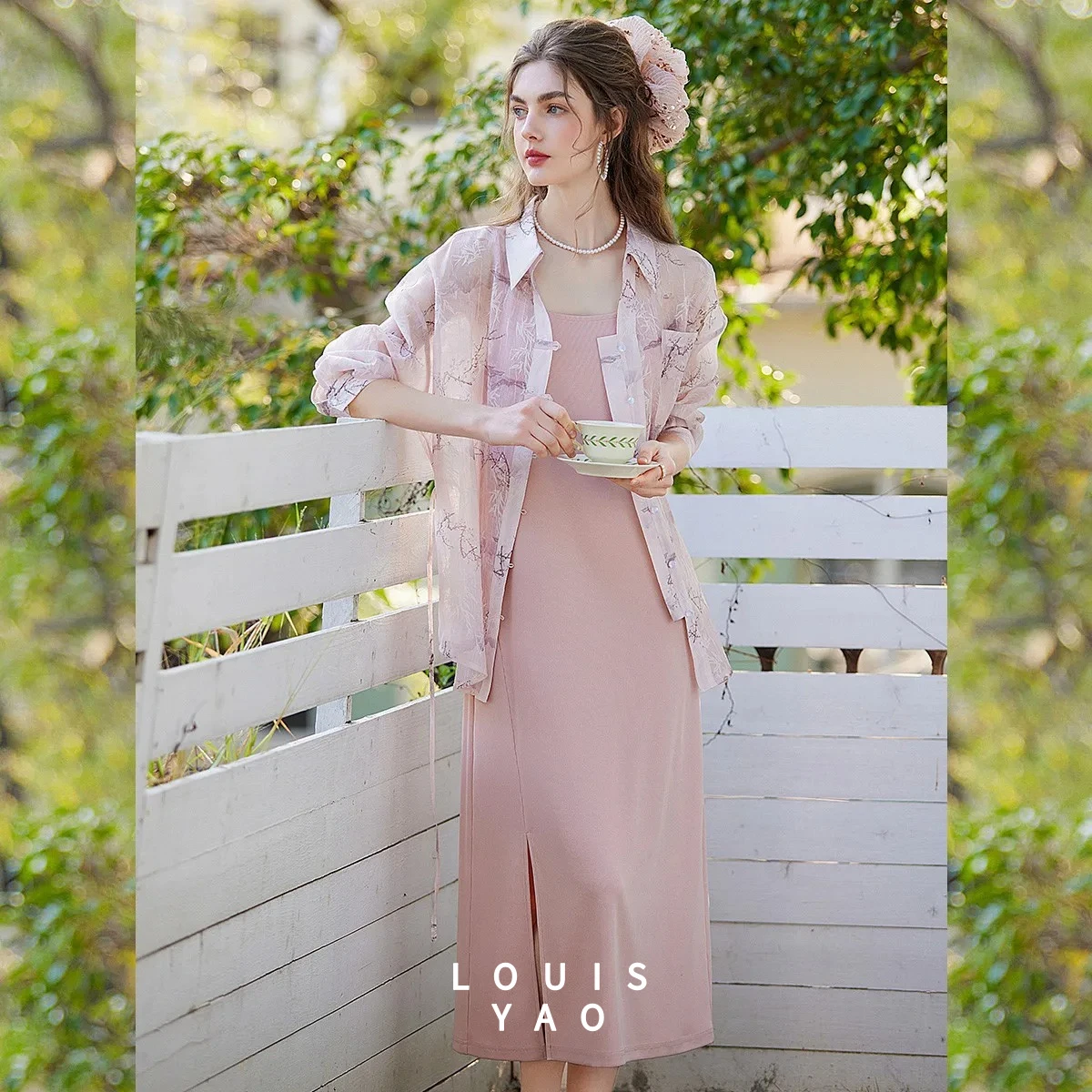 

LOUISYAO Elegant 2 Piece Set Women 2026 Spring Autumn Slip Dress Lapel Shirt Loose Casual Outfits