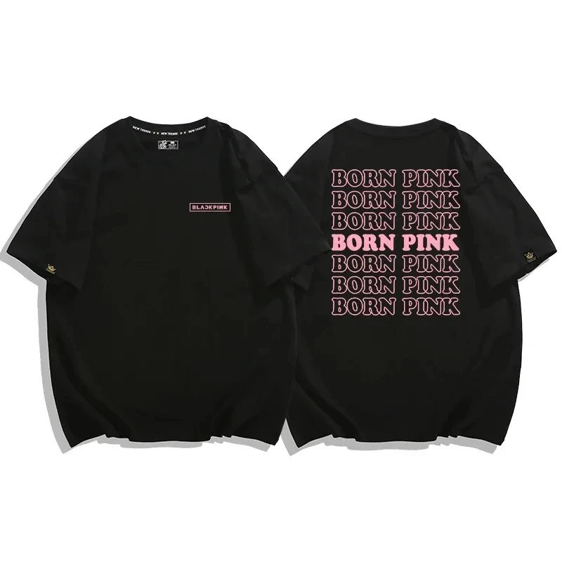 Cotton T Shirt Men Women T-shirt Black Print Pink Kpop T Shirt Short Sleeve Casual Oversized Girl Tee Fashion Big Size Clothing