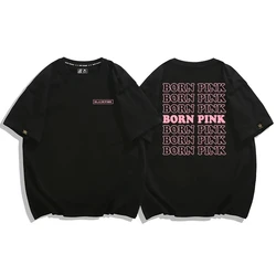 男性と女性のための半袖コットンTシャツ,特大の女の子のTシャツ,ピンクのkpopプリントのTシャツ,カジュアルファッション,大きなサイズの服,黒