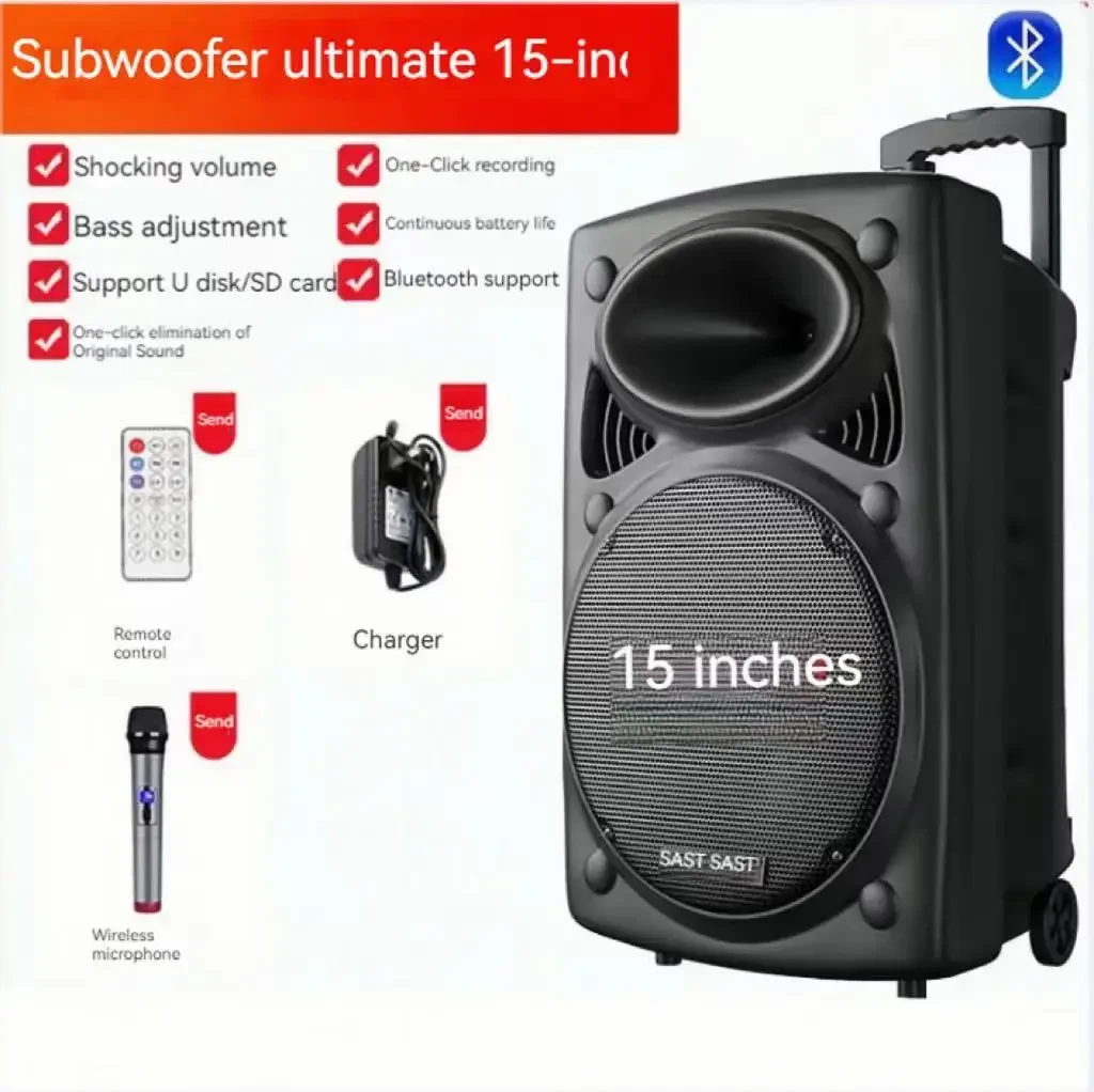 500W High-Power Bluetooth Speaker Outdoor High-Volume Portable Square Dance Bass Speaker Mobile Karaoke Stereo Speaker With MIC