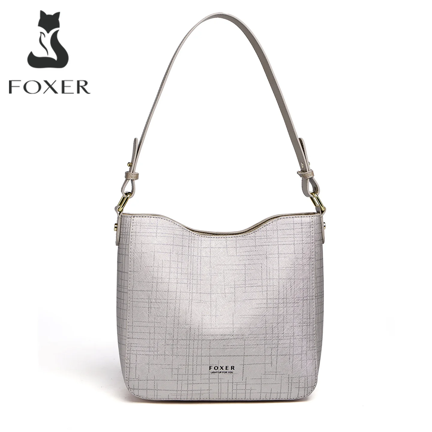 FOXER Simple Bucket Bag Cowhide Leather Women's Shoulder Bag Luxury Casual Work Female Crossbody Bag Large Capacity Hobo Handbag