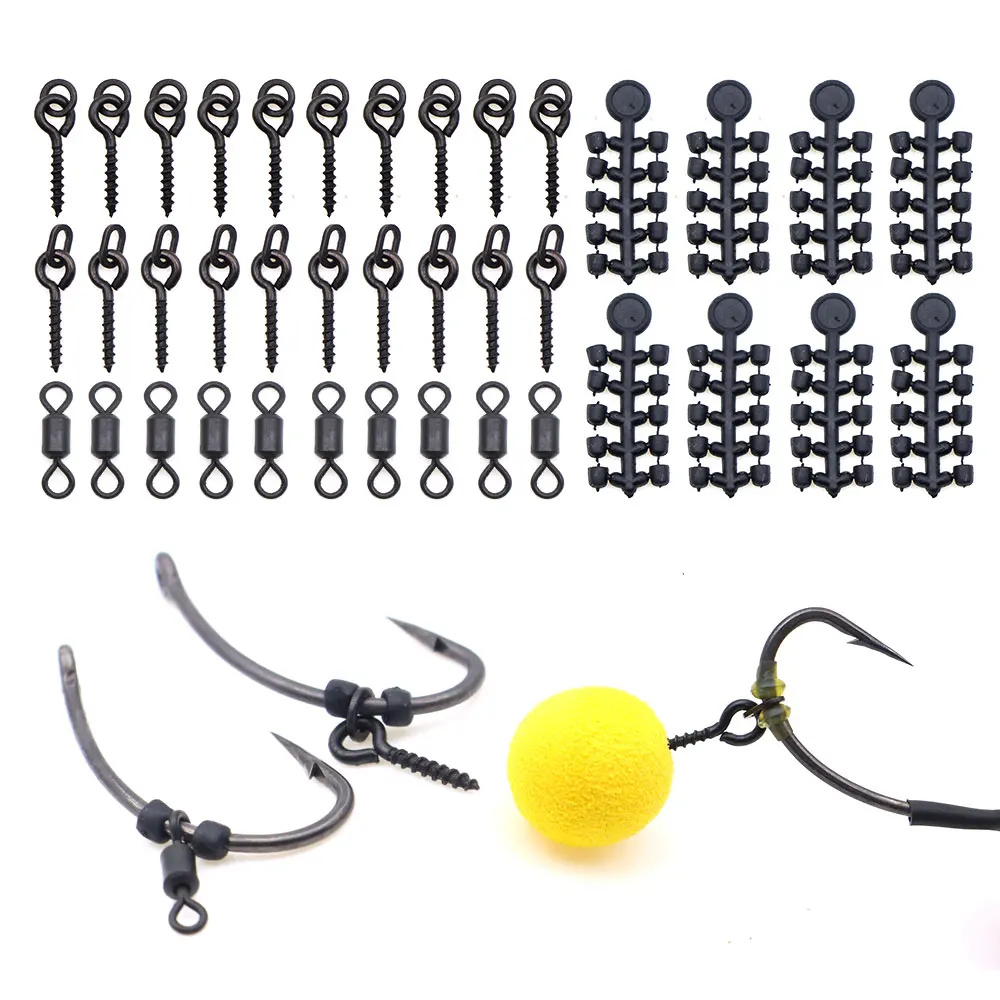 35pcs Carp Fishing Bait Pop Up Boilie Screws Ronnie Hair Rig Accessories Method Feeder Carp Coarse Fishing Tackle Ring Swivels