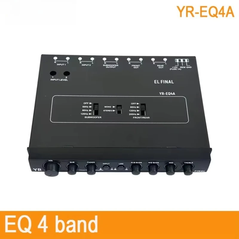 EQS755 4‑Band Car Graphic Equalizer DC12V Hi‑Fi Preamplifier Subwoofer Frequency Control
