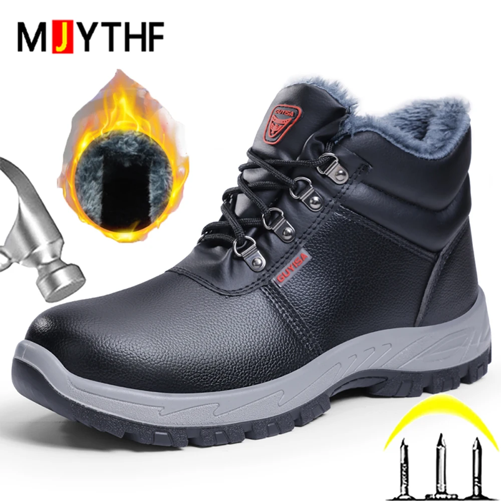 

Водонепроницаемые мужские защитные ботинки, обувь со стальным носком, теплые зимние ботинки, устойчивые к проколам рабочие ботинки, защитная обувь для строительной площадки, 2025 г.