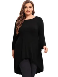 Plus Size Long Sleeve Elegant Spring Autumn Blouse Women Long Hi Low Fit Flare Swing Tops Large Size Loose Tunic 5XL 6XL 7XL 8XL