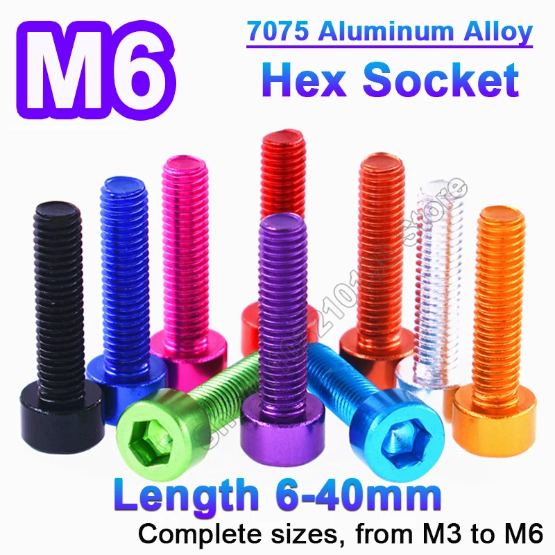 

1-10pcs aluminum allen scerw din912 M6*8/10/12/15/20/25/30/40mm colourful aluminum hex socket cap head machine screw bolts