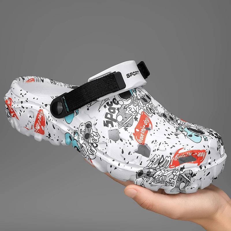 

Summer Men's Clogs Sandals Beach Slippers Flat Sandals Leisure Slides Creative Printing Men Casual Shoes Clog Plus Size 46 47