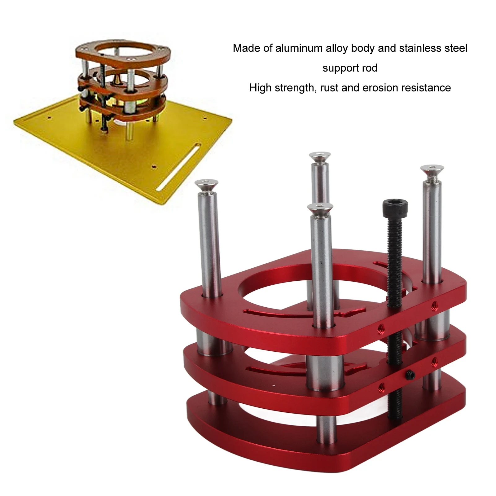 

Router Table Lift System Aluminum Alloy Router Lift Base High Strength Stainless Steel Support Rod for Small Trimming Machines