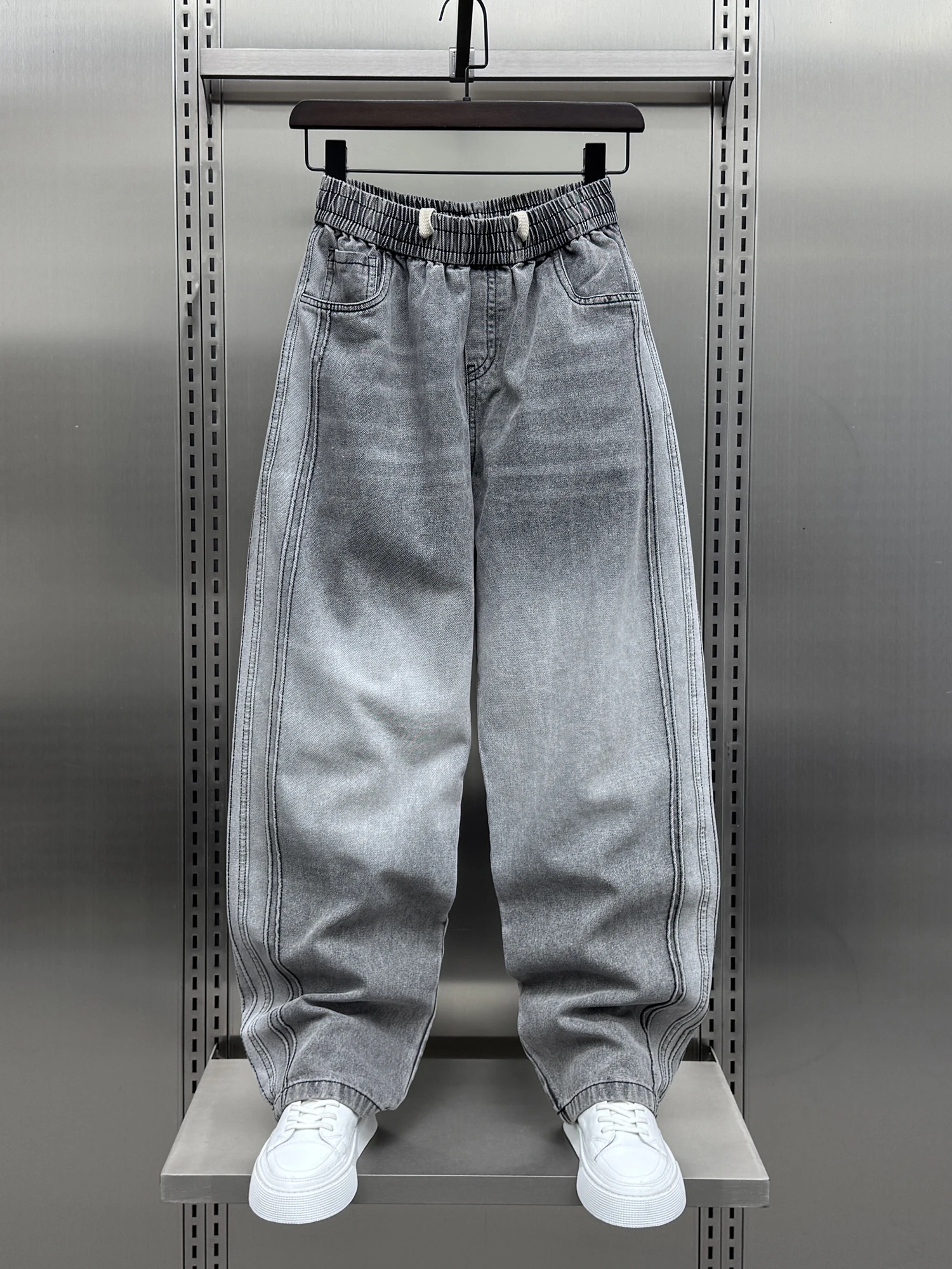 

Модные джинсы прямого кроя в полоску для мужчин, весна 2025, новая корейская модель, свободные брюки в стиле boyfriend