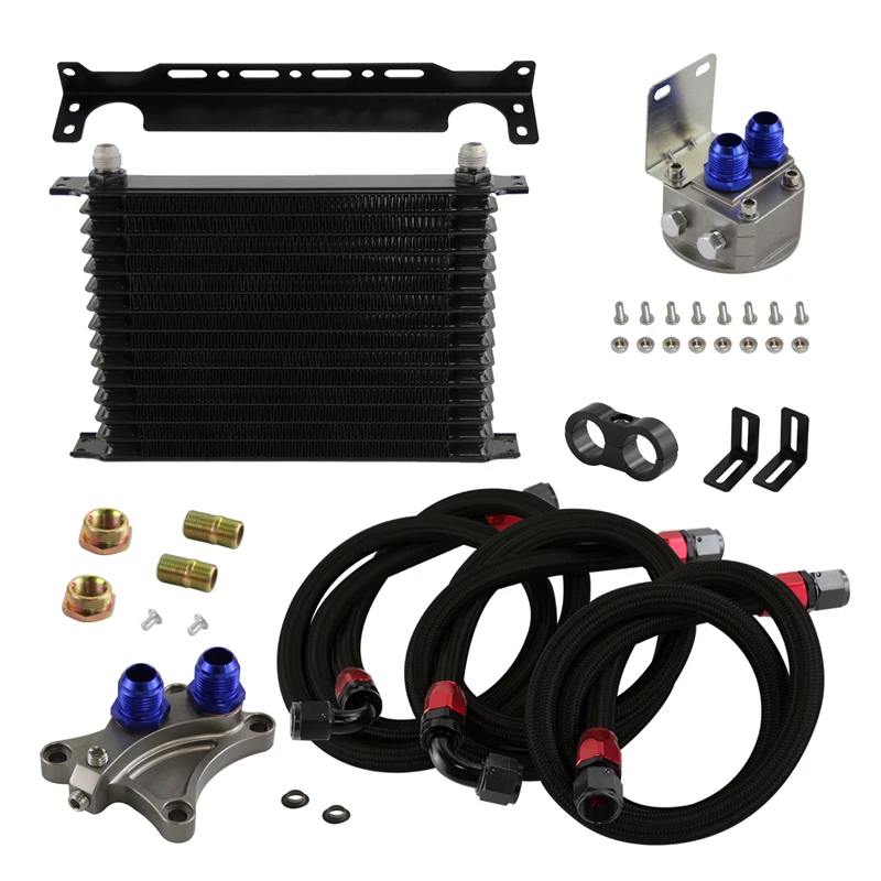 15 Row Oil Cooler Kit & Filter Recolation Kit for Nissan Silvia S13 S14 S15 SR20DET 1989-2002 Black/Blue