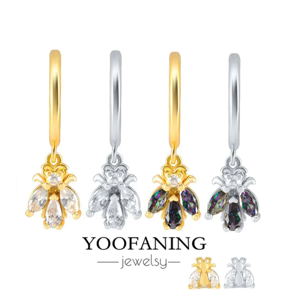 YOOFANING 925 Sterling Silver Ear Needle Animal Pendant Earring Butterflies and Ladybug Hoop Earring Fashion Metal Jewelry Gift