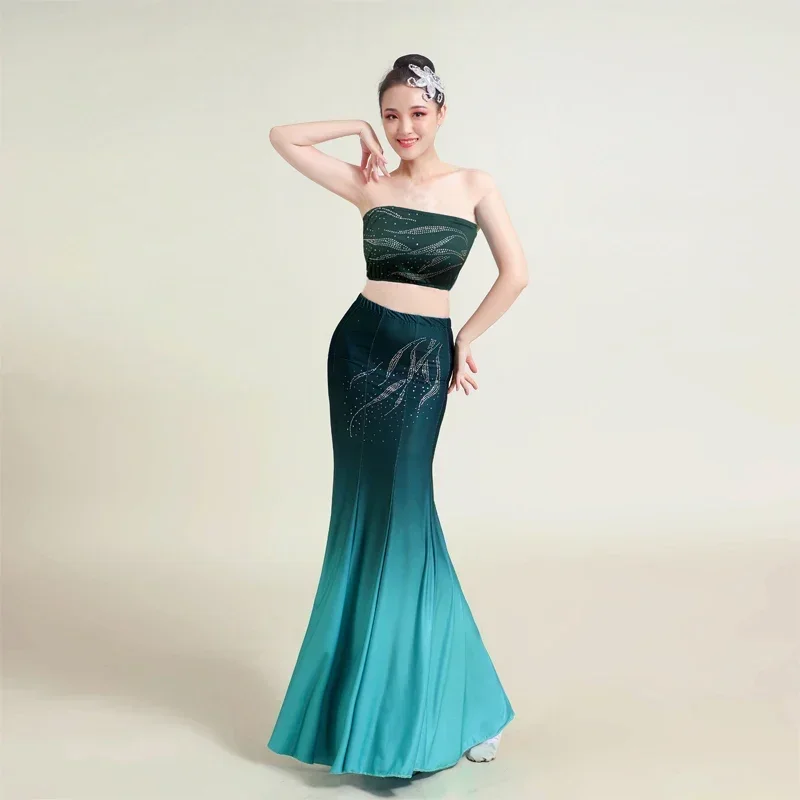 Peacock Dance Costume for Women Children Dai Dance Hmong Performance Clothing Fish Tail Leotard Traditional Folk Chinese Dance