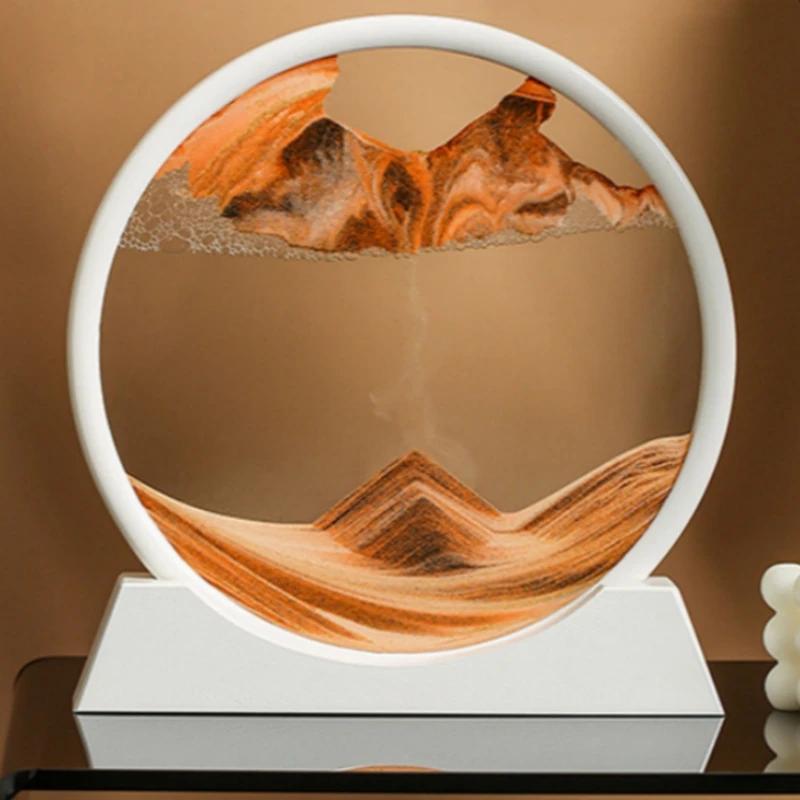 7/12 Inch Dynamic Art Picture Circular Moving Hourglass 3D Mountain View Sport Display Flowing Sand Painting Desktop Decoration