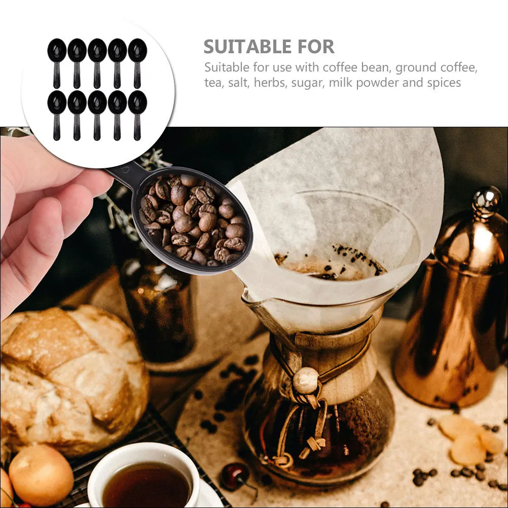 

10pcs Coffee Bean Scoop Polished Handle Multi-Function Measuring Spoon For Coffee Ground Tea Sugar Salt Milk Powder Plastic