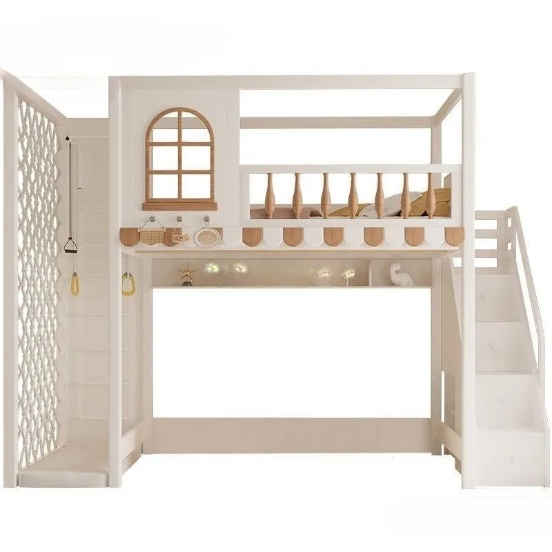 Upper and lower beds Solid wood small apartment bed Lower empty tree house slide bed Elevated bed