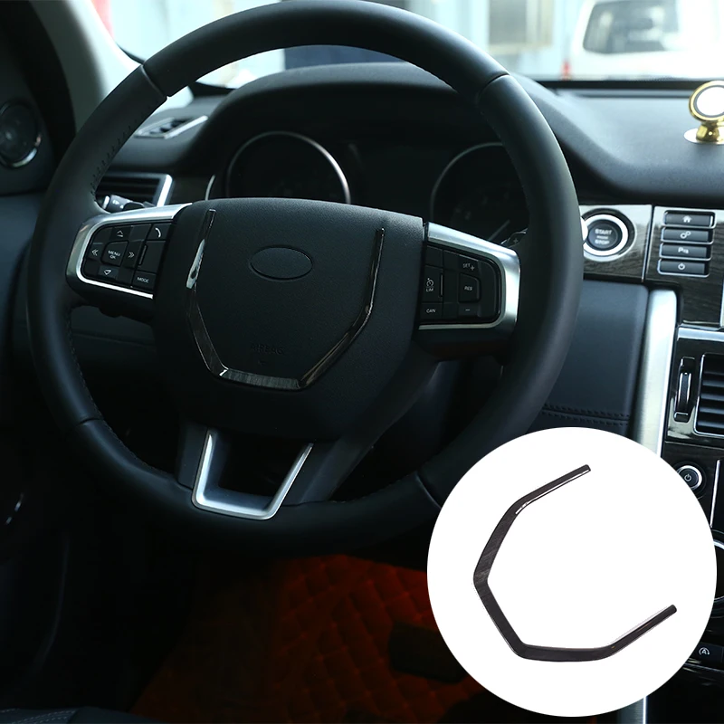1Pc Black Wood Grain Steering Wheel Decor Strip Trim Interior Accessory For Land Rover Discovery Sport 2015-2017