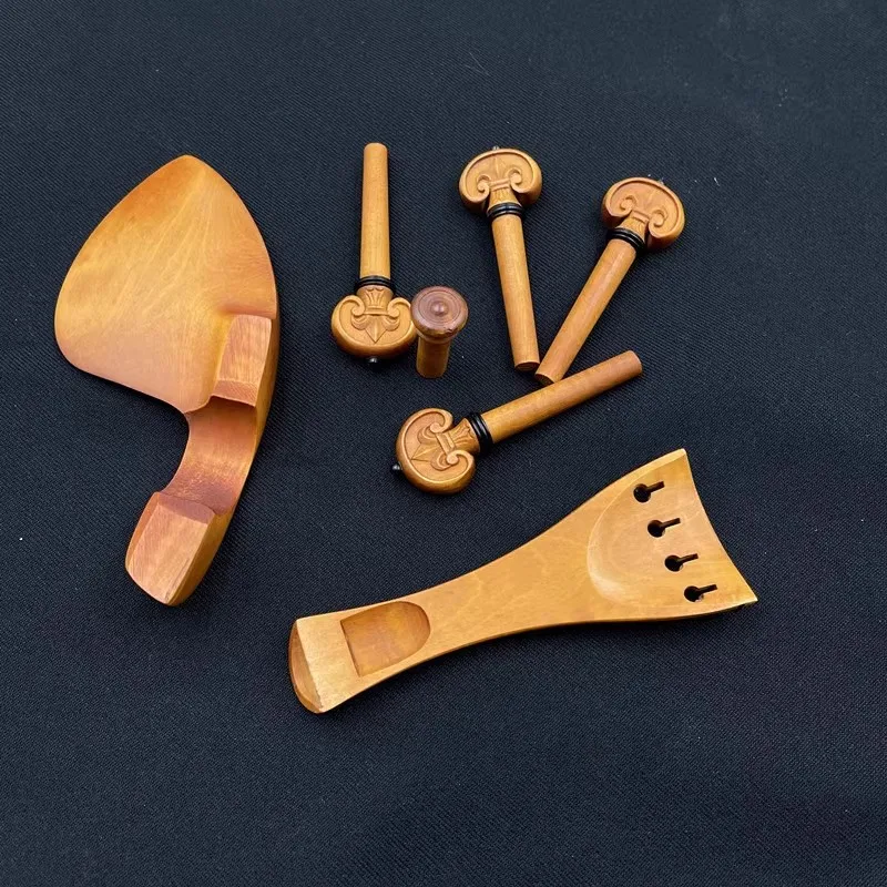 Carved patterns 1 set violin 4/4 ebony wood parts fittings,Tailpiece+Tuning pegs+Endpins+Chin rest/Chin Holder
