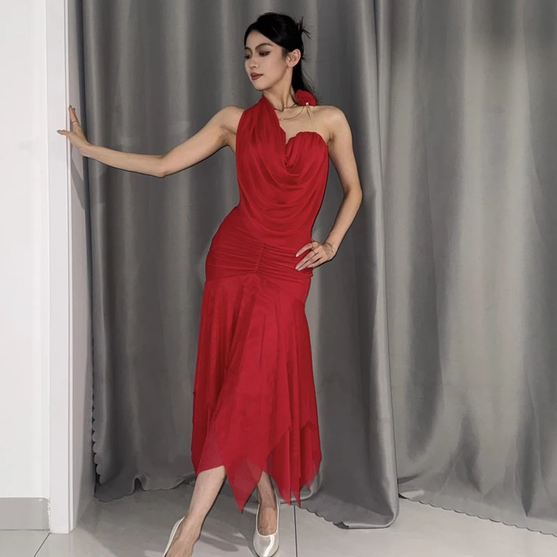 Adulti Rumba Costumi di danza latina Donne Valzer Sala da ballo Abiti da ballo Irregolare Gonna latina superiore Stage Practice Wear SL13618