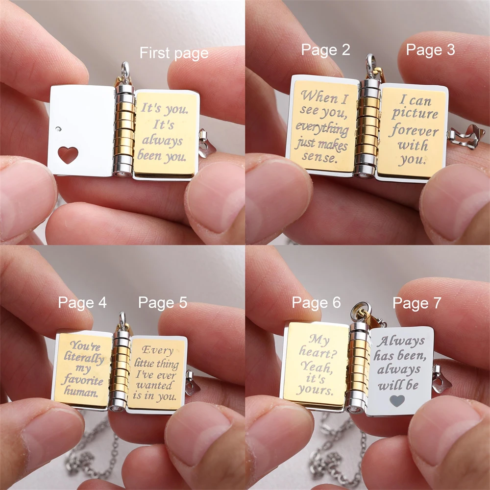 قلادة كتاب الحب المحفورة رسائل رومانسية كتاب المنجد قلادة القلائد لمحبي هدية عيد الحب النساء الرجال المجوهرات #2