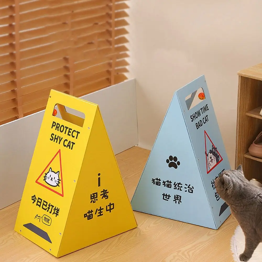 

Corrugated Cardboard Road Sign Cat Scratching Board Foldable Scratch Resistant Triangle Cat Nest Wear-Resistant with Bell Toy