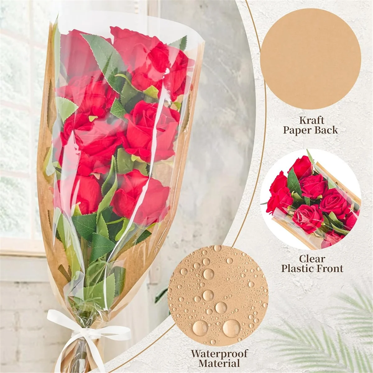 50 แพ็คดอกไม้สําหรับช่อดอกไม้, - Flower Wrap Kraft บทวิจารณ์และราคา