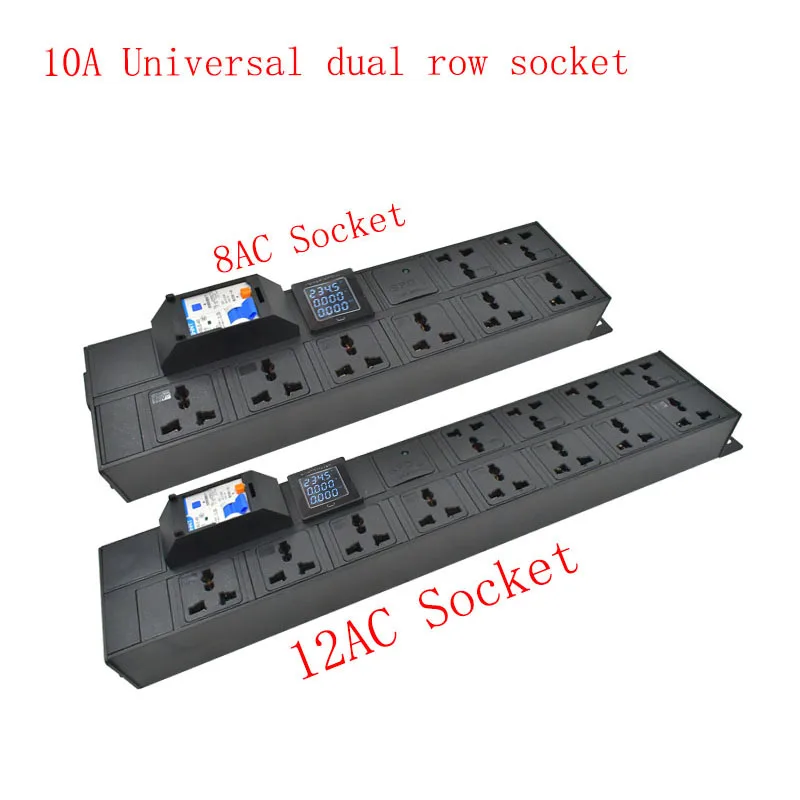 PDU power strip cabinet rack C14 port 10A universal dual row socket 4-16AC with short-circuit switch ammeter surge protection