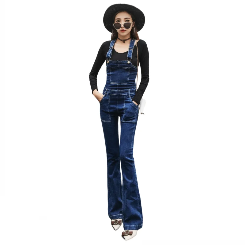 Safari Style Denim Jumpsuit Women Vintage Slim High Waist Trousers Autumn Fashion Office Lady Cowgirl Overalls Jumpsuit