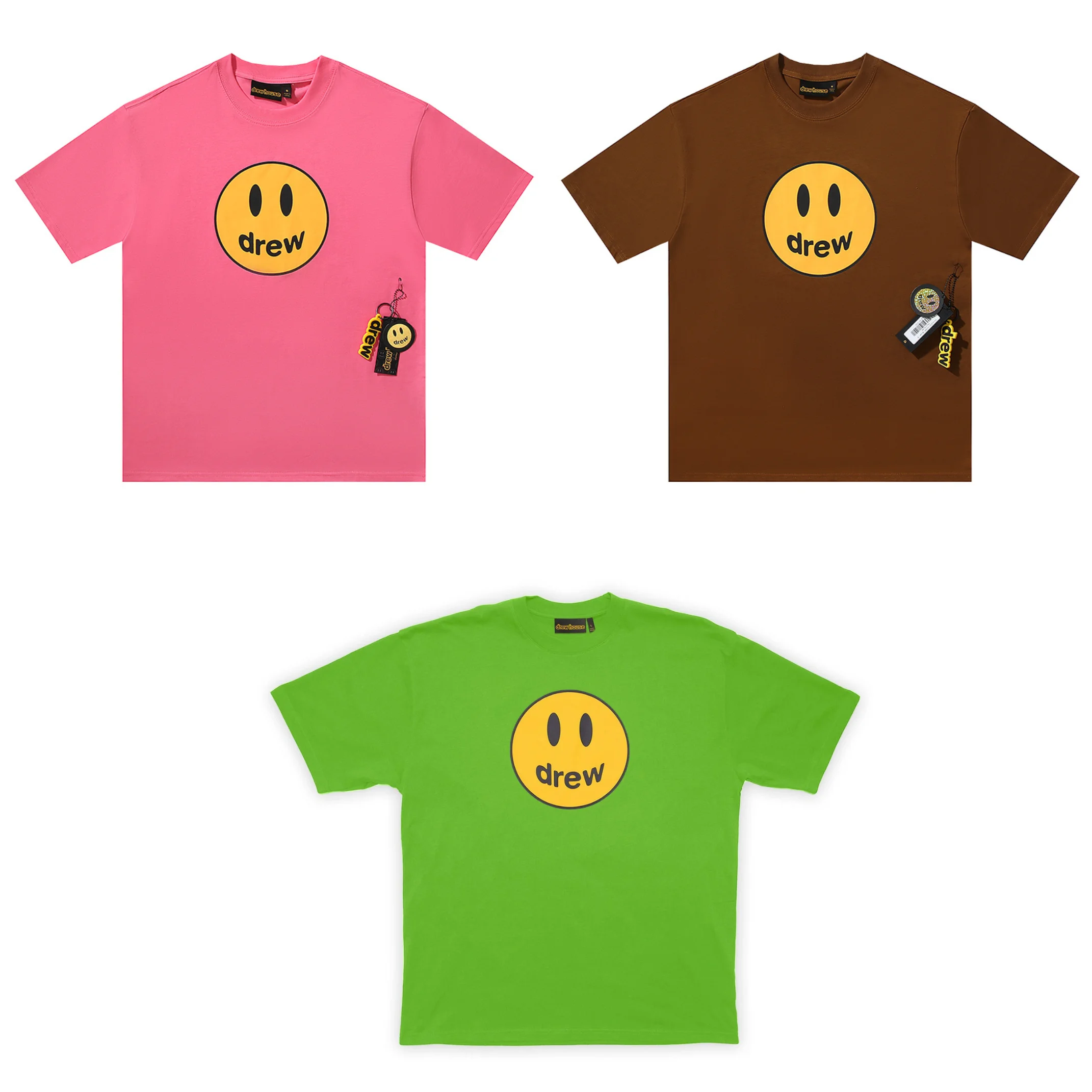 Drew House-Camiseta con estampado de carita sonriente multicolor para hombre y mujer, Camiseta holgada de manga corta estampada, Ropa para hombre