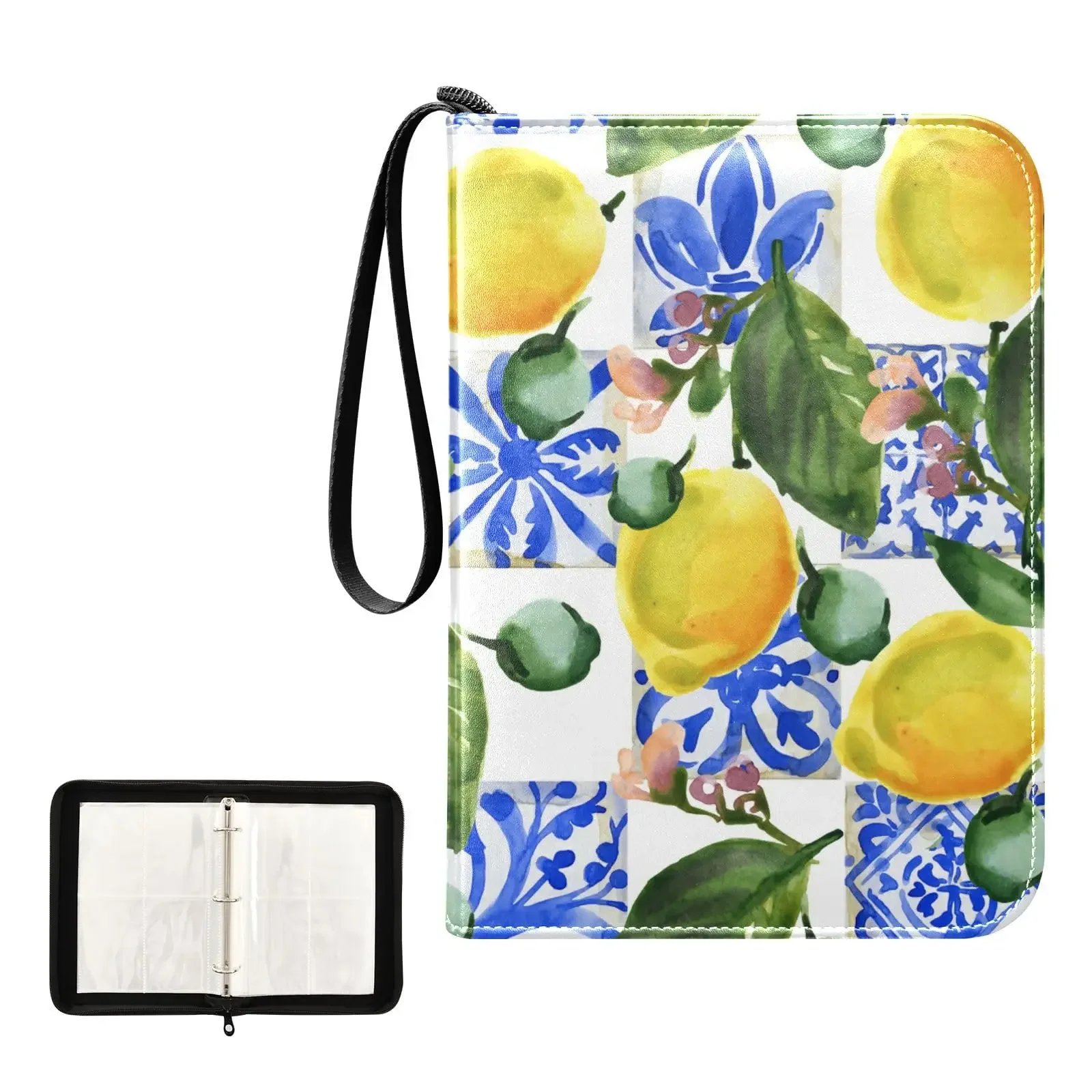 Lemon Fruits Bright Flowers 4 Pocket Card Binder, 400 Dwustronny album kieszonkowy Sport Game Cards, Unikalne przechowywanie kolekcji kart