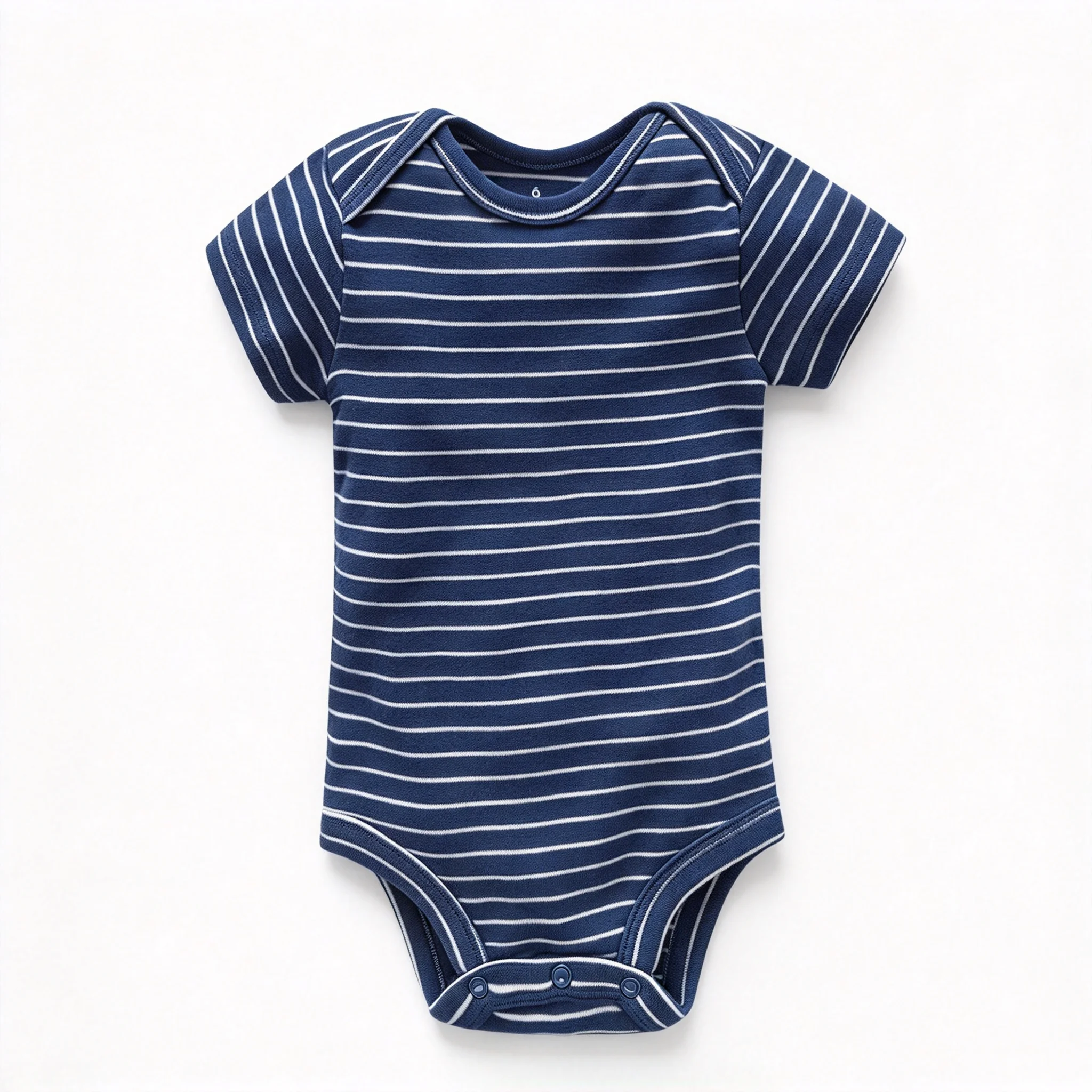 Unisex Baby Short Sleeve Bodysuit 100% Pure Cotton Navy White Striped Infant Romper Envelope Shoulder Crotch Snap Newborn