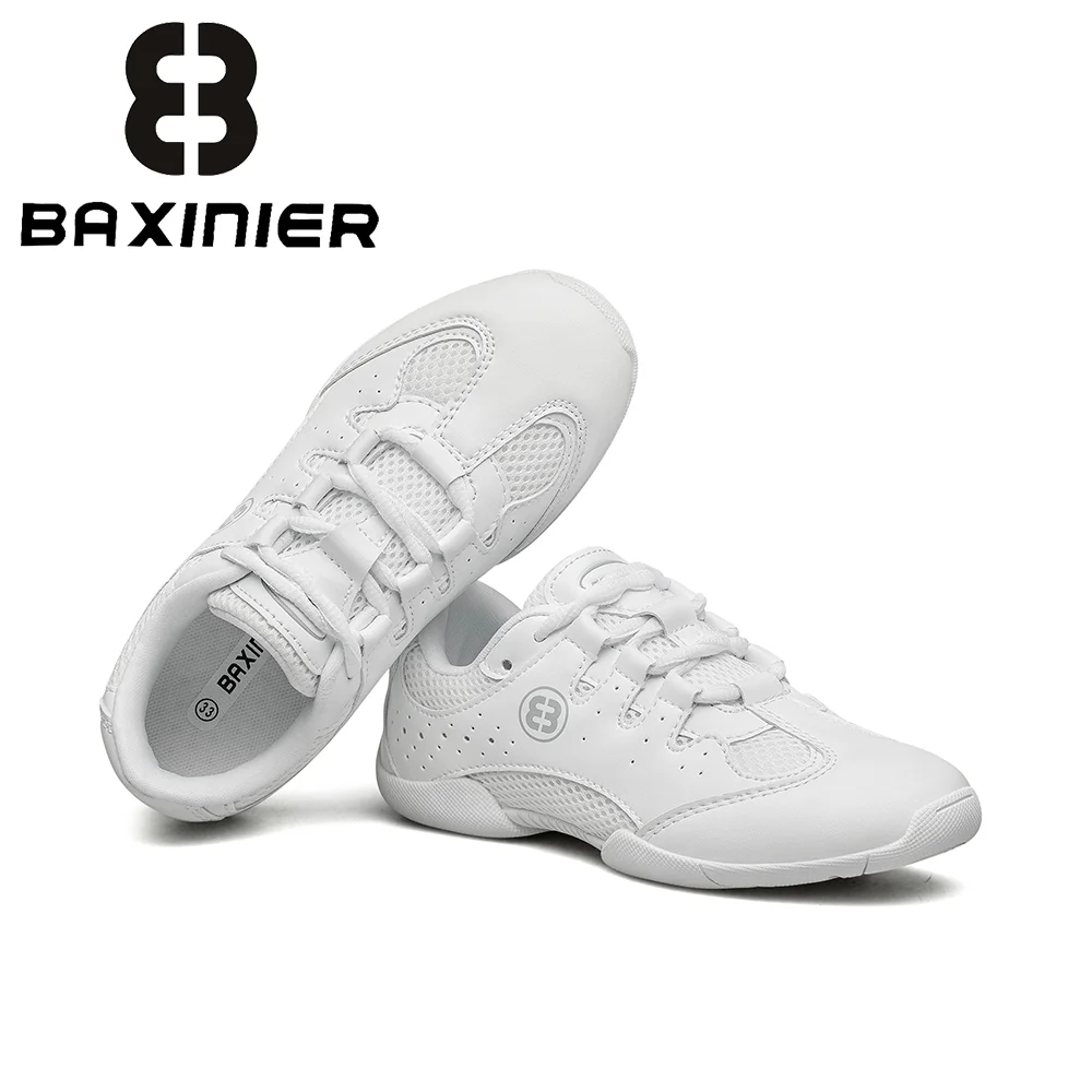 

BAXINIER Girls White Cheerleading Shoes Lightweight Breathable Dance Training Sneakers for Youth Cheer Competition Tennis