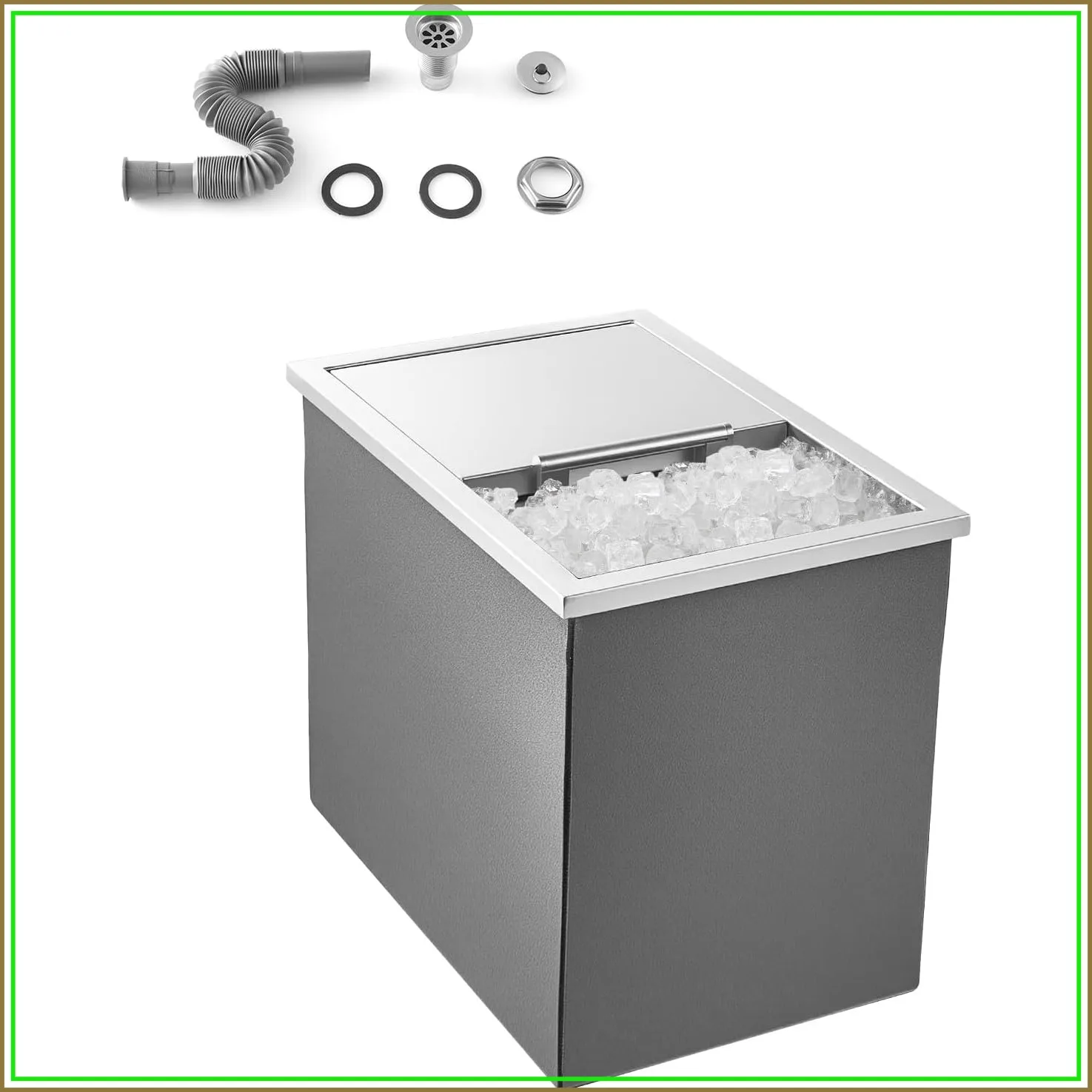 Factory Direct 2026 Stainless Steel Drop In Ice Chest, 57.8QT Cooler Bin for Outdoor Kitchen Patio Bar, with Lid & Drain Pipe
