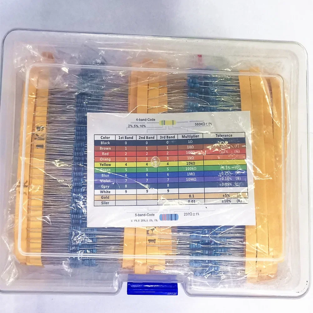 2600pcs/lot 130 Values 1/4W 0.25W 1% Metal Film Resistors Assorted Pack Kit Set Lot Resistors Assortment Kits Fixed resistor