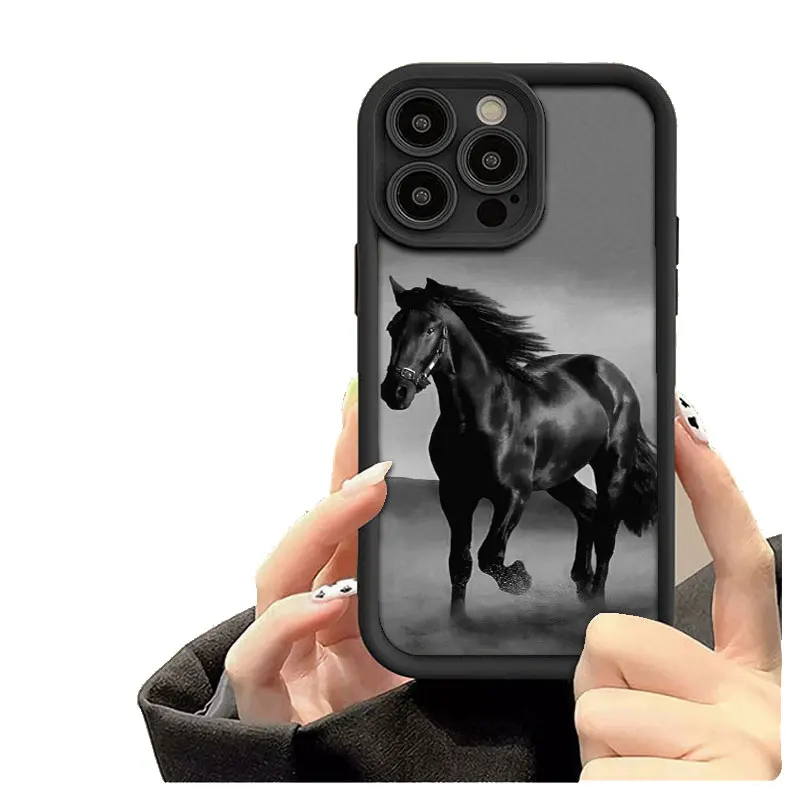 Phone Case for iPhone 15 14 13 12 11 Pro Max Plus 13 Mini X XR XS MAX 8 7 All-inclusive Anti-drop Soft Cover Coque Running Horse