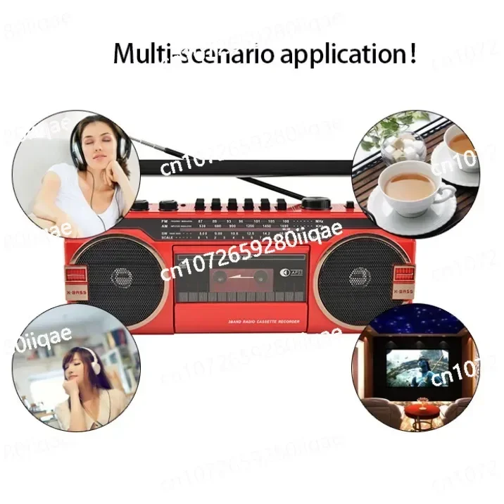 Portable Vintage Retro USB AM/FM/SW Multiband Radio Stereo Wireless Bluetooth Boombox Mp3 Audio Cassette Tape Player Recorder