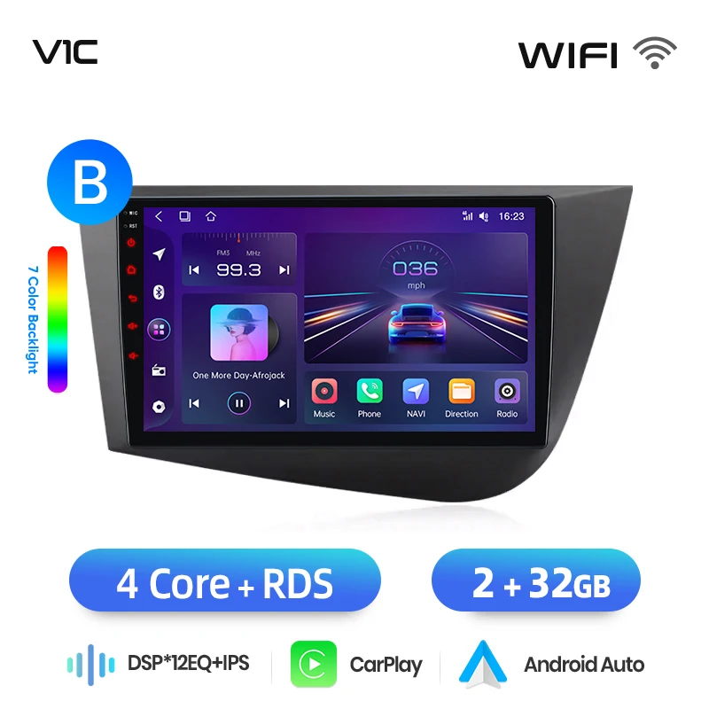 Junsun draadloze CarPlay Android Auto autoradio voor SEAT Leon Mk2 (1P) 2005-2012 met ingebouwde koelventilator, Android GPS navigatie, multimediaspeler, WiFi, DSP, RDS, BT, SWC, IPS touchscreen,