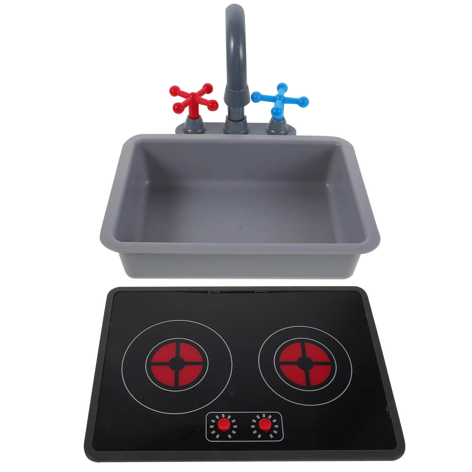 Kids Kitchen Playset Pretend Play Kitchen Set Faucet Sink Induction Cooker Interactive Light Sound Effects Cooking Role Playing