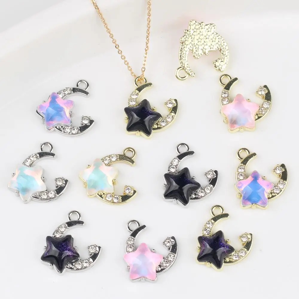 40pcs Vintage Silvery Golden Color Jewelry Pendant Charms Diy Star Moon Necklace Earrings Pendants Handmade Jewelry Making
