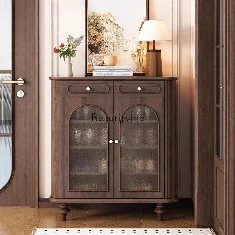 

pg46French solid wood shoe cabinet North American black walnut American light luxury home retro storage shoe cabinet