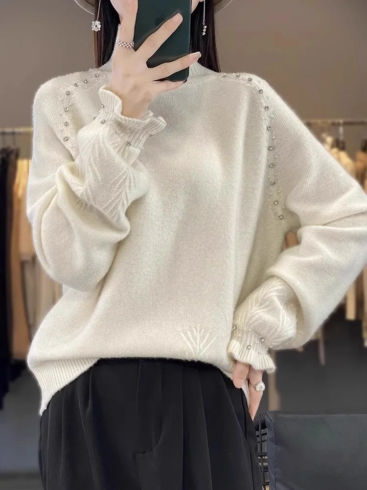 

Ele High Collar Camere Sweater Comfortable Age Defng Woolen Top Casual Sli Autumn Faion Korean Sle Knitwear