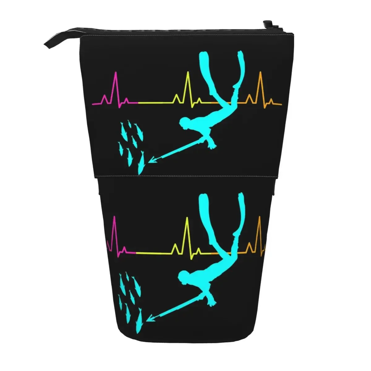 Spearfishing Spearfisher Fishing Heartbeat Pulse Reversible Pencil Case Pencil Pouch Storage  Pencil Bag for Students Gifts