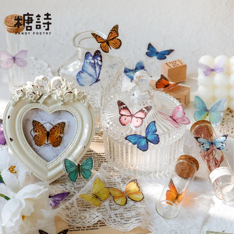 40 Piece/Pack Colorful Butterfly Retro Art Handbook Diary DIY Decoration PET Sticker for Album Notebook Girl Decorative Supplies