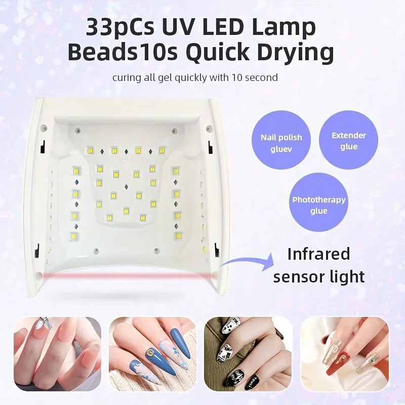 Lámpara de uñas LED UV recargable para manicura, pantalla LCD, 4 configuraciones de temporizador, herramientas de decoración de uñas, hogar y salón, 66W