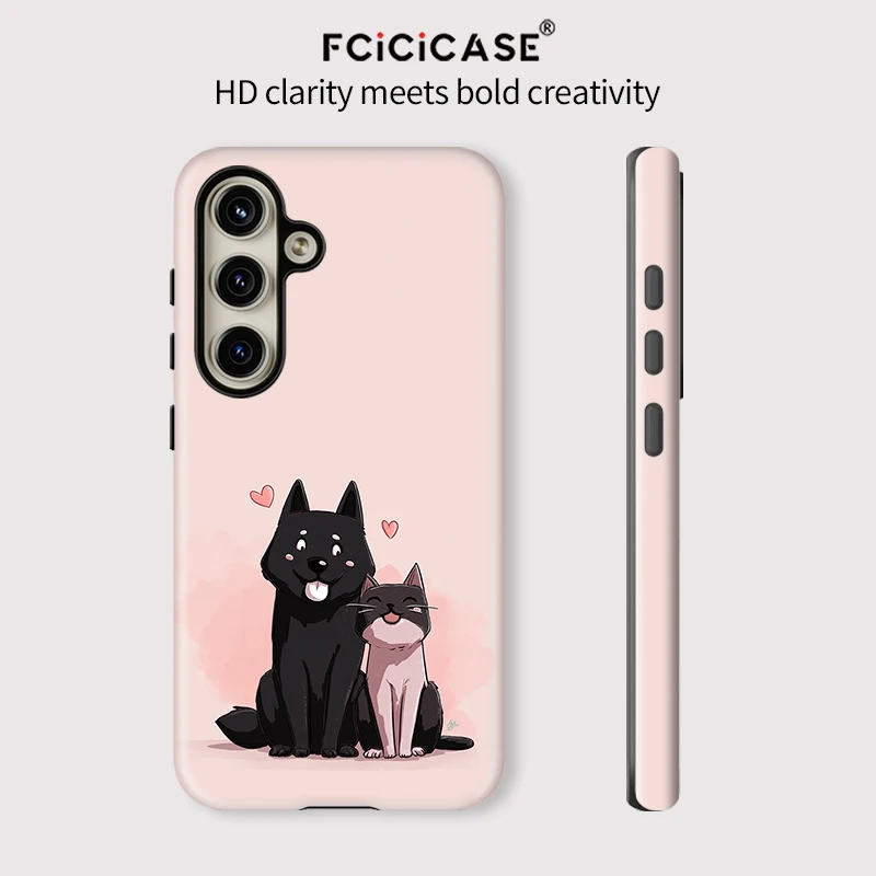 Fcicicase لطيف الحيوانات الكلب القط نمط جراب هاتف لسامسونج غالاكسي A16 A56 A26 5G A36 A 36 الاكريليك لينة طبقة مزدوجة غطاء