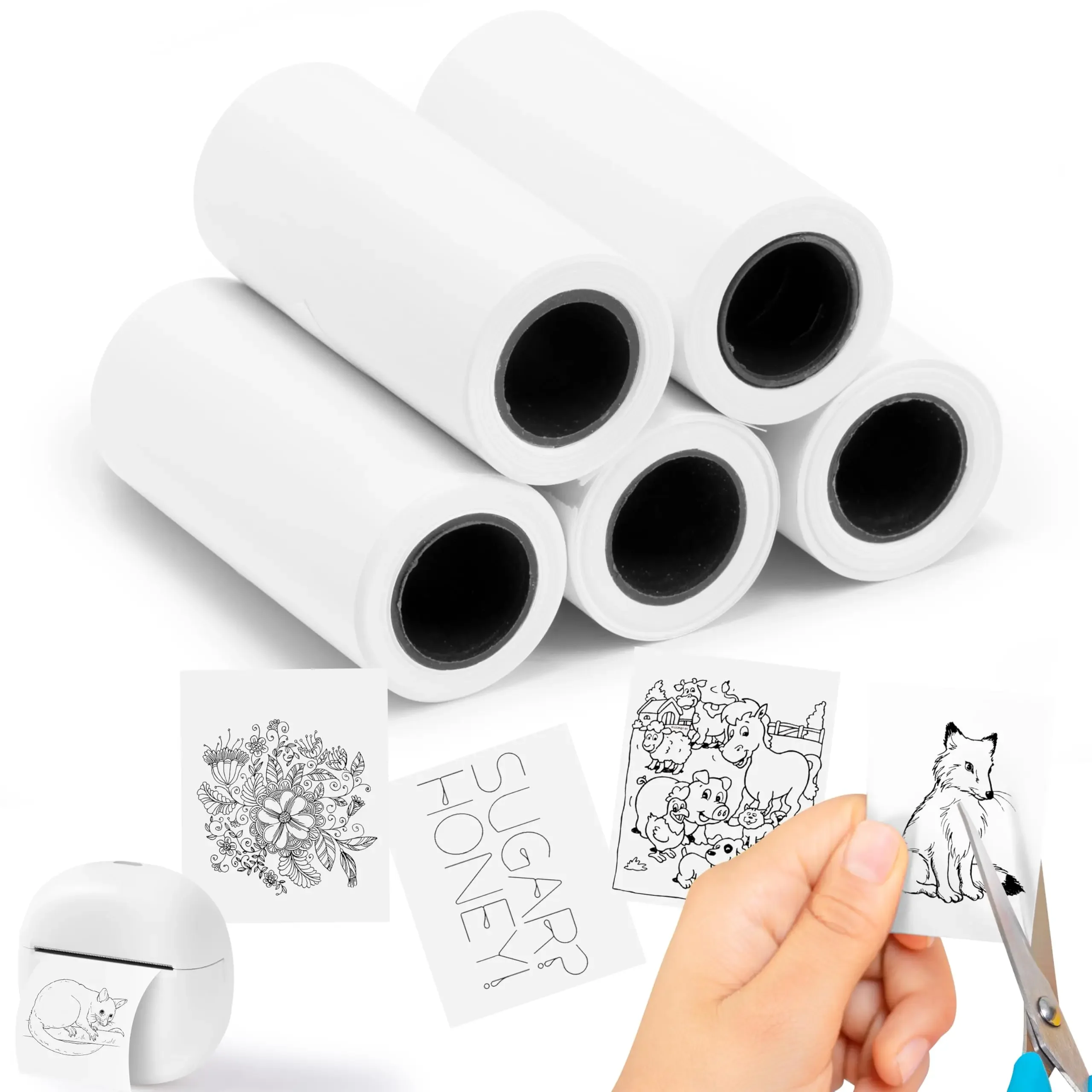 Thermal Paper Non-Adhesive Sticker For Mini Thermal Pocket Printers 5-Rolls For Notes Texts Journal Photos Barcode DIY Creation