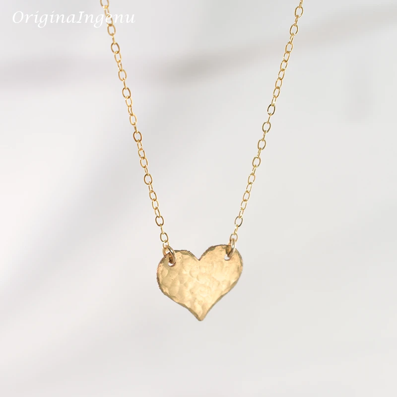 Gold Filled Hammered Love Pendant Handmade Heart-shaped Necklaces Vintage Gold Jewelry Choker Kolye Collier Femme Women Necklace